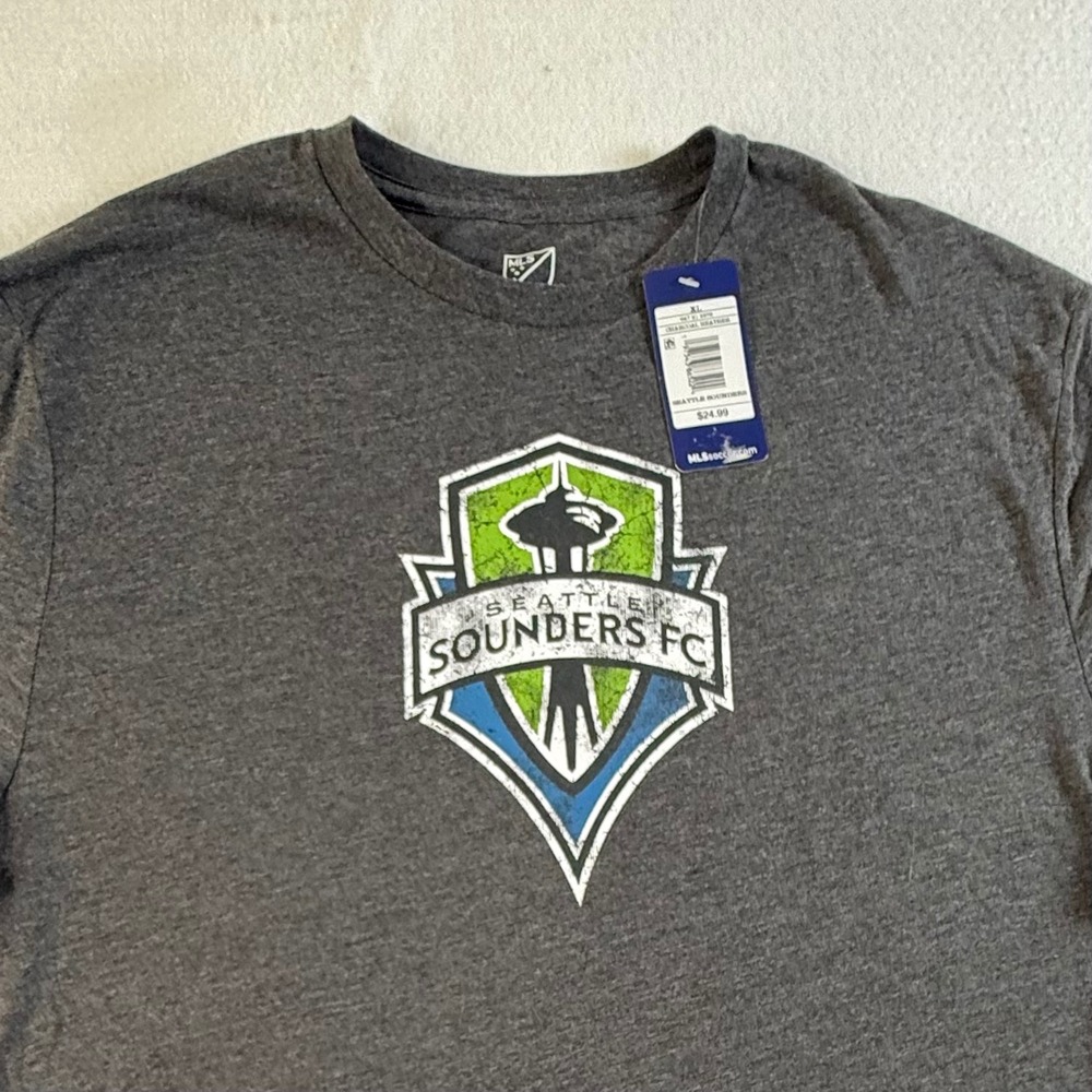 MLS Seattle Sounders FC T-Shirt Mens XL Distressed Logo Charcoal Heather NEW